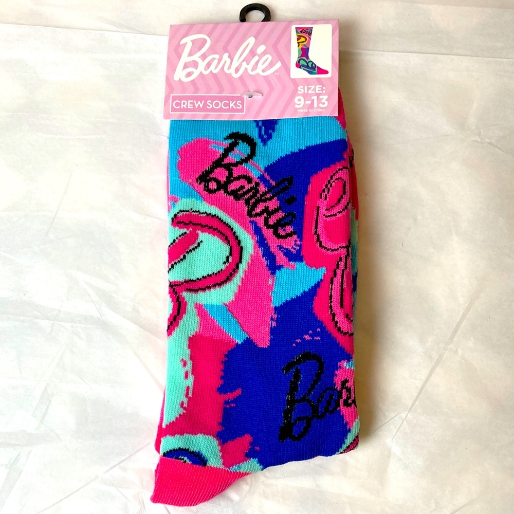 Barbie Crew Socks Graphic Pink & Blue Design New Shoe Size 6-12 Adult
